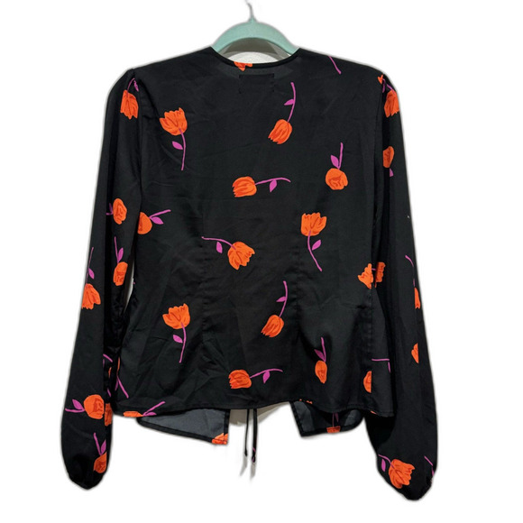 Urban Outfitters Blouse Galina Floral Tie Front Open Top Black Womens sz Medium - Picture 11 of 11